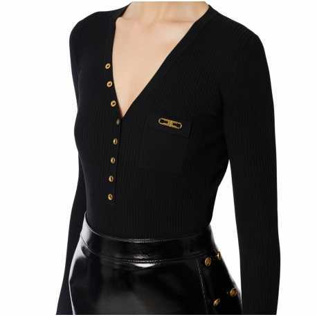 Pull v boutons noir Elisabetta Franchi Femme MK12B EA4 110 Strasbourg Boutique Online Mode Créateur 