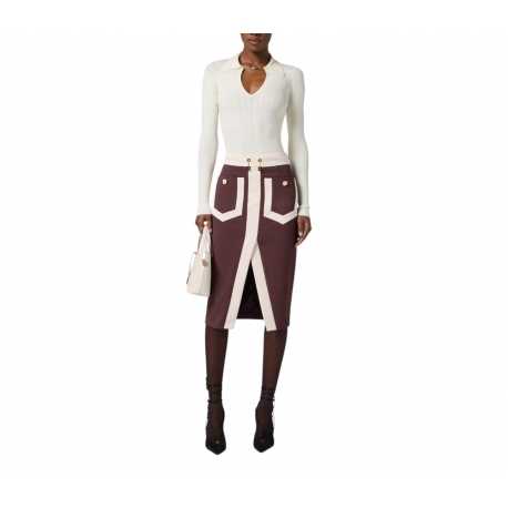 Polo col bijoux milk rayé uni Elisabetta Franchi Femme MK09B DZ9 Strasbourg Boutique Online Mode Créateur 