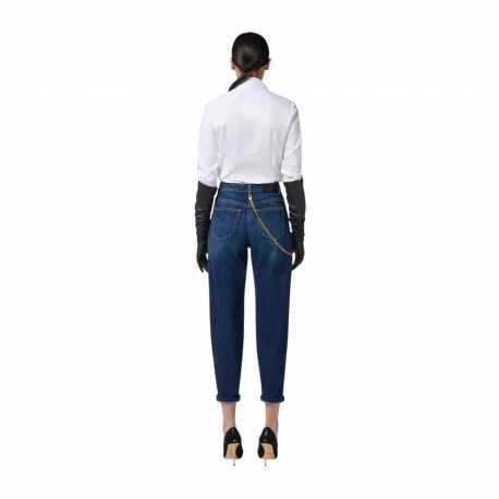 Jeans large brut délavé chaines bijoux Elisabetta Franchi Femme PJ14D 104 Strasbourg Boutique Online Mode Créateur 