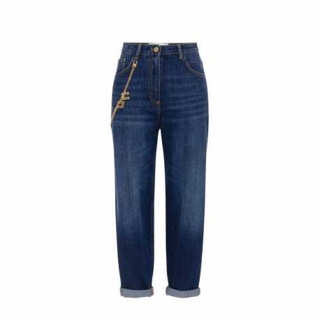 Jeans large brut délavé chaines bijoux Elisabetta Franchi Femme PJ14D 104 Strasbourg Boutique Online Mode Créateur 