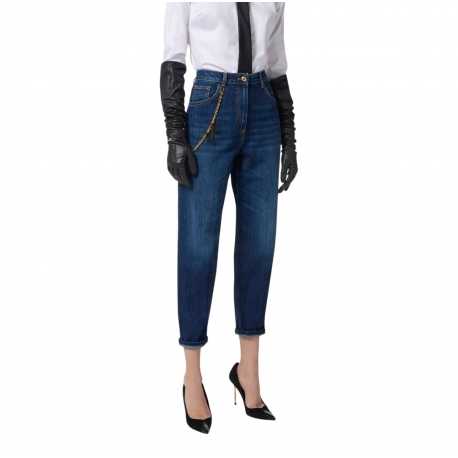Jeans large brut délavé chaines bijoux Elisabetta Franchi Femme PJ14D 104 Strasbourg Boutique Online Mode Créateur 