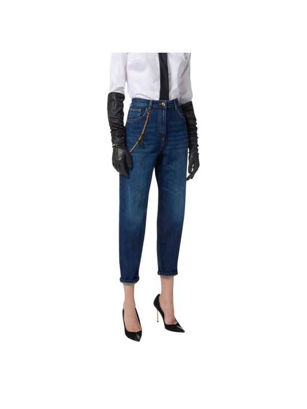 Jeans large brut délavé chaines bijoux Elisabetta Franchi Femme PJ14D 104 Strasbourg Boutique Online Mode Créateur