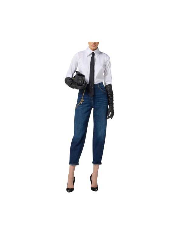 Jeans large brut délavé chaines bijoux Elisabetta Franchi Femme PJ14D 104 Strasbourg Boutique Online Mode Créateur 