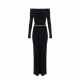 Robe longue noir velours manches longues Elisabetta Franchi femme AM34S 110 boutique Strasbourg dress mode vêtement AM34S57E2
