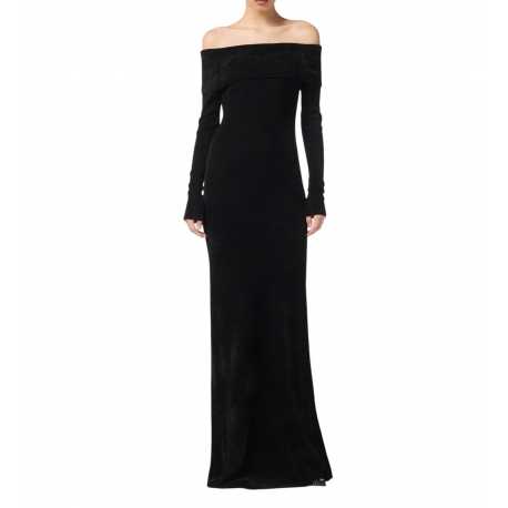 Robe longue noir velours manches longues Elisabetta Franchi femme AM34S 110 boutique Strasbourg dress mode vêtement AM34S57E2