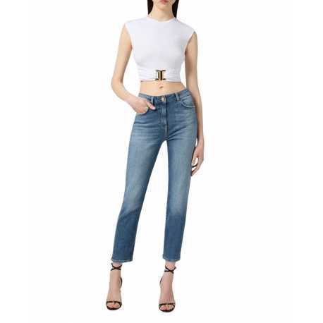 Jeans slim confort délavé poche broderie Elisabetta Franchi Femme PJ07N 192
