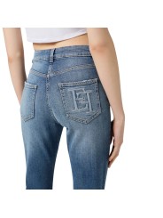 Jeans slim confort délavé poche broderie Elisabetta Franchi Femme PJ07N 192