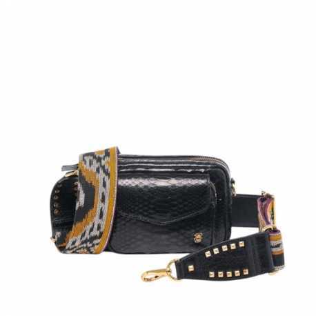 Sac Baby Charly noir python sangle large Tissé Ethnique Claris Virot femme 2545 boutique Strasbourg online bag mode