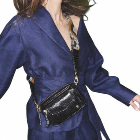 Sac Baby Charly noir python sangle large Tissé Ethnique Claris Virot femme 2545 boutique Strasbourg online bag mode