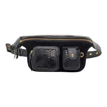 SAC BANANE SUEDE PYTHON NOIR ROMEO 2635 CLARIS VIROT FEMME boutique Strasbourg online bag mode