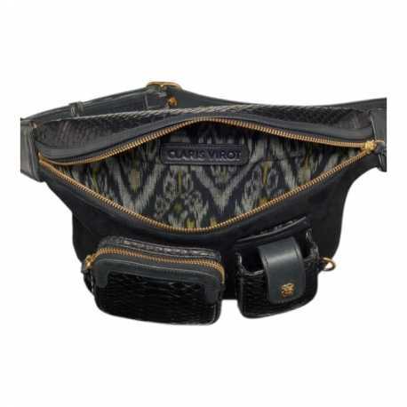 SAC BANANE SUEDE PYTHON NOIR ROMEO 2635 CLARIS VIROT FEMME boutique Strasbourg online bag mode