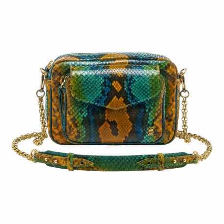 SAC CHARLY PYTHON SAFRAN TURQUOISE CHAINE GOLD LOTUS 4088 CLARIS VIROT FEMME boutique Strasbourg online bag mode
