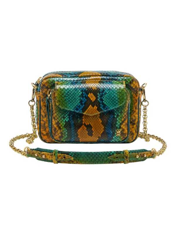 SAC CHARLY PYTHON SAFRAN TURQUOISE CHAINE GOLD LOTUS 4088 CLARIS VIROT FEMME boutique Strasbourg online bag mode