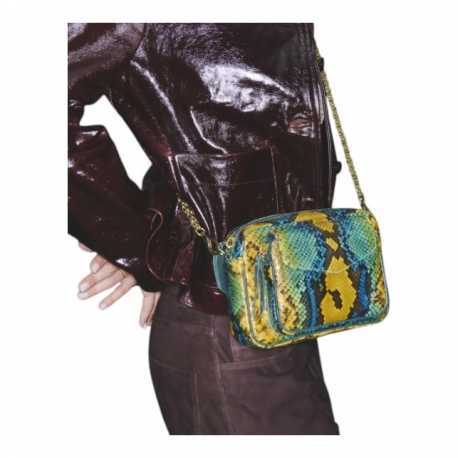 SAC CHARLY PYTHON SAFRAN TURQUOISE CHAINE GOLD LOTUS 4088 CLARIS VIROT FEMME boutique Strasbourg online bag mode