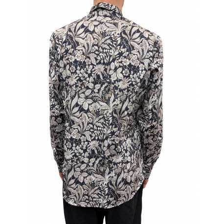 Chemise bleu nuit print feuilles sable Ungaro homme U4001 C5597 15 boutique shop online mode Strasbourg shirt