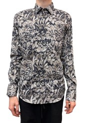 Chemise bleu nuit print feuilles sable Ungaro homme U4001 C5597 15 boutique shop online mode Strasbourg shirt