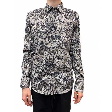 Chemise bleu nuit print feuilles sable Ungaro homme U4001 C5597 15 boutique shop online mode Strasbourg shirt