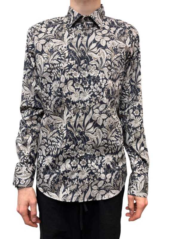Chemise bleu nuit print feuilles sable Ungaro homme U4001 C5597 15 boutique shop online mode Strasbourg shirt