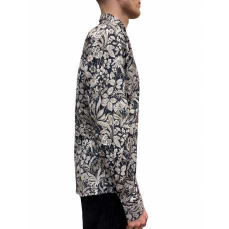 Chemise bleu nuit print feuilles sable Ungaro homme U4001 C5597 15 boutique shop online mode Strasbourg shirt