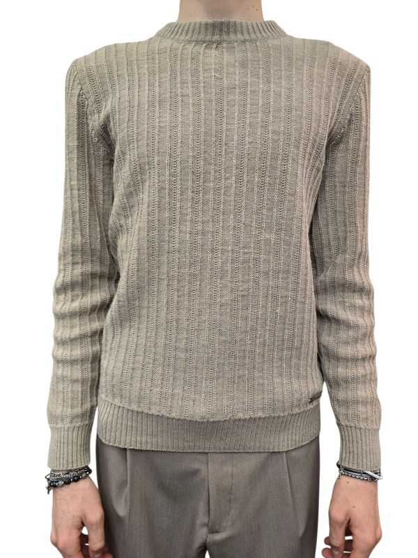 Pull col rond sable côtelé viscose laine alpaga Ungaro homme U0314 M5158 18 boutique shop online mode Strasbourg vêtement