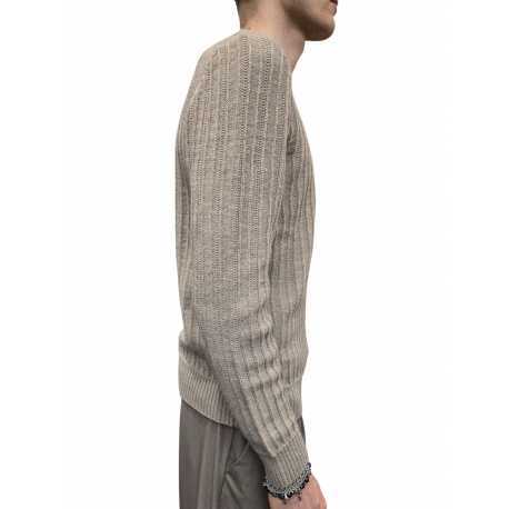 Pull col rond sable côtelé viscose laine alpaga Ungaro homme U0314 M5158 18 boutique shop online mode Strasbourg vêtement
