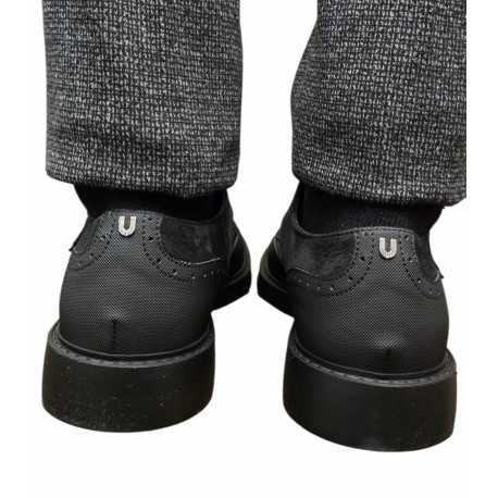 Mocassins double boucle bi matière noir suède cuir gravé Ungaro homme 30215 A boutique shop mode Strasbourg vêtement