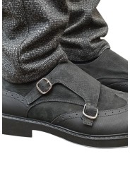 Mocassins double boucle bi matière noir suède cuir gravé Ungaro homme 30215 A boutique shop mode Strasbourg vêtement