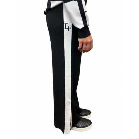 Pantalon jog maille noir bande blanche Elisabetta Franchi Femme KP69S EF3 Fashion Mode Vêtements Strasbourg