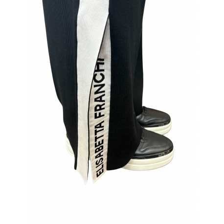 Pantalon jog maille noir bande blanche Elisabetta Franchi Femme KP69S EF3 Fashion Mode Vêtements Strasbourg