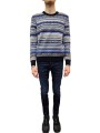 Pull jacquard bleu écru col rond Jacob Cohen homme XA003 FL 0583A boutique shop online mode Strasbourg vêtement