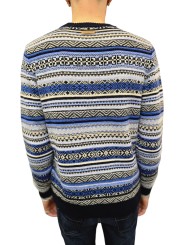 Pull jacquard bleu écru col rond Jacob Cohen homme XA003 FL 0583A boutique shop online mode Strasbourg vêtement