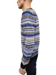 Pull jacquard bleu écru col rond Jacob Cohen homme XA003 FL 0583A boutique shop online mode Strasbourg vêtement