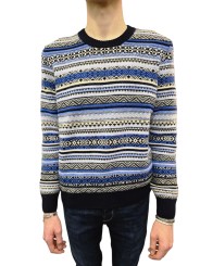 Pull jacquard bleu écru col rond Jacob Cohen homme XA003 FL 0583A boutique shop online mode Strasbourg vêtement