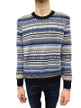 Pull jacquard bleu écru col rond Jacob Cohen homme XA003 FL 0583A boutique shop online mode Strasbourg vêtement