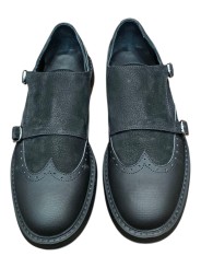 Mocassins double boucle bi matière noir suède cuir gravé Ungaro homme 30215 A boutique shop mode Strasbourg vêtement