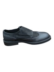 Mocassins double boucle bi matière noir suède cuir gravé Ungaro homme 30215 A boutique shop mode Strasbourg vêtement