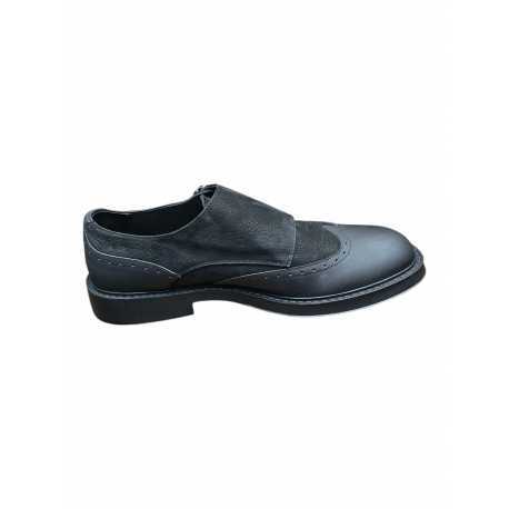 Mocassins double boucle bi matière noir suède cuir gravé Ungaro homme 30215 A boutique shop mode Strasbourg vêtement