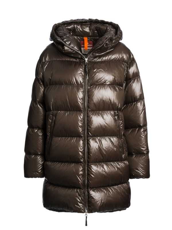 Doudoune Ivonne laquée long médium capuche Earth Brown Parajumpers Femme PWPULP33 0109 Fashion Mode Strasbourg Boutique Online