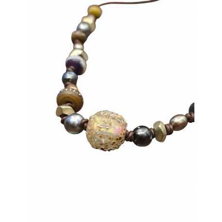 Collier Shaman SH119 perles Shaman Tahiti & antiques cuivre Catherine Michiels .SH119 Fashion Jewelry Strasbourg