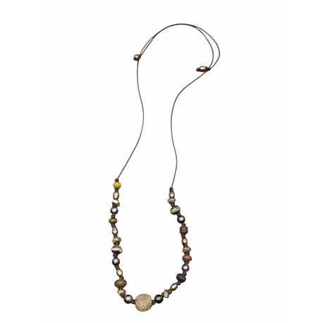 Collier Shaman SH119 perles Shaman Tahiti & antiques cuivre Catherine Michiels .SH119 Fashion Jewelry Strasbourg