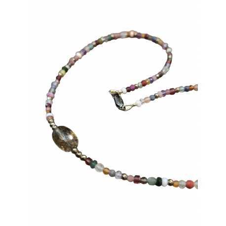 Collier Lottie multi-perles fines et 1 Quartz fumé facetté Catherine Michiels FW2516 Jewelry GoodVibes Strasbourg