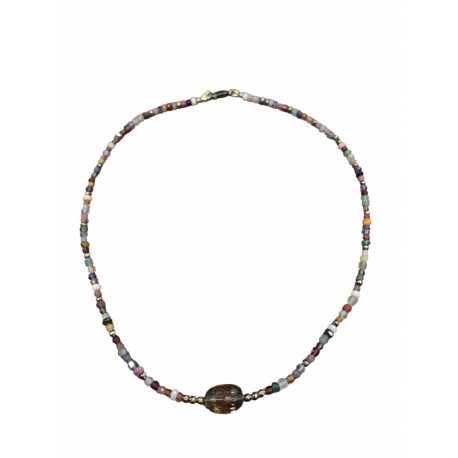 Collier Lottie multi-perles fines et 1 Quartz fumé facetté Catherine Michiels FW2516 Jewelry GoodVibes Strasbourg