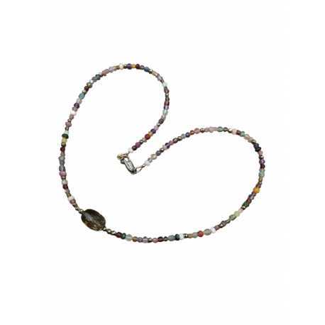 Collier Lottie multi-perles fines et 1 Quartz fumé facetté Catherine Michiels FW2516 Jewelry GoodVibes Strasbourg