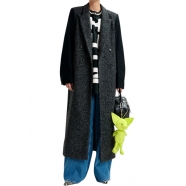 Manteau croisé gris et noir IVONA-I1BL manches contrastées Essentiel Antwerp Strasbourg fashion mode concept store 