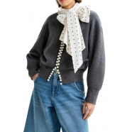Cardigan Ideas SH35 gris perles bords effilochés Essentiel Antwerp femme Strasbourg fashion mode concept store 