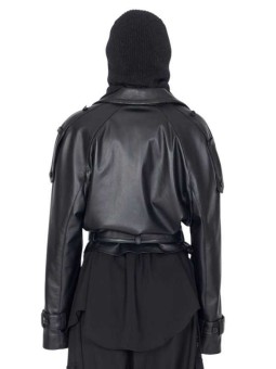 Blouson cuir noir oversize ceinture Isabel Benenato femme DL03F25 O1 boutique Strasbourg vêtement fashion mode back