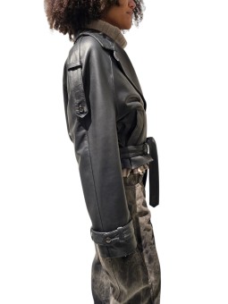 Blouson cuir noir oversize ceinture Isabel Benenato femme DL03F25 O1 boutique Strasbourg vêtement fashion mode