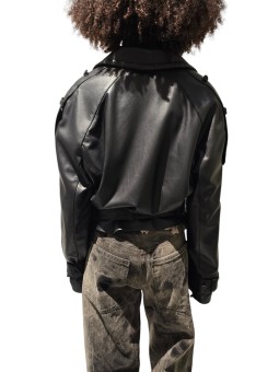 Blouson cuir noir oversize ceinture Isabel Benenato femme DL03F25 O1 boutique Strasbourg vêtement fashion mode