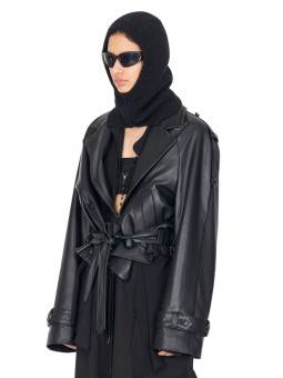 Blouson cuir noir oversize ceinture Isabel Benenato femme DL03F25 O1 boutique Strasbourg vêtement fashion mode profil