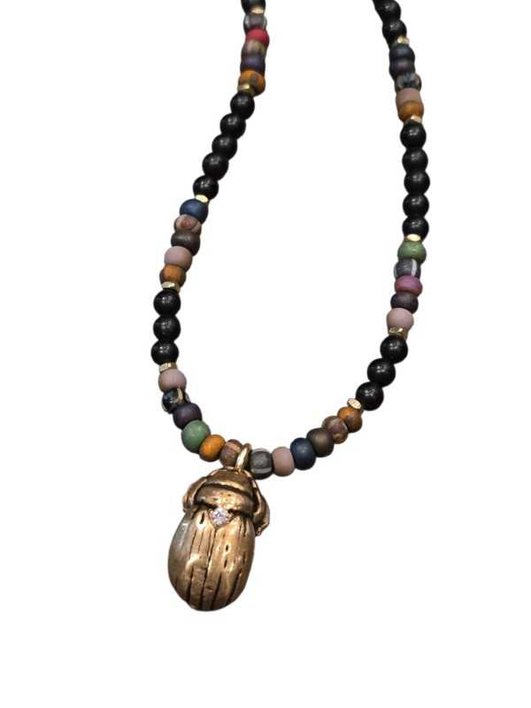 COLLIER MAX A KYOTO BRONZE SAPHIR BLANC AGATES NOIRES CERAMIQUES RONDELLES BRONZE Bijoux Catherine Michiels Boutique Strasbourg